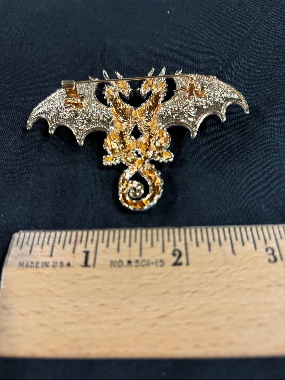 DRAGON DOUBLE HEADED BLUE WHITE METAL PIN BROOCH GOLD TONE NWOT